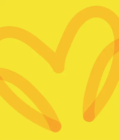 Branded heart on yellow background