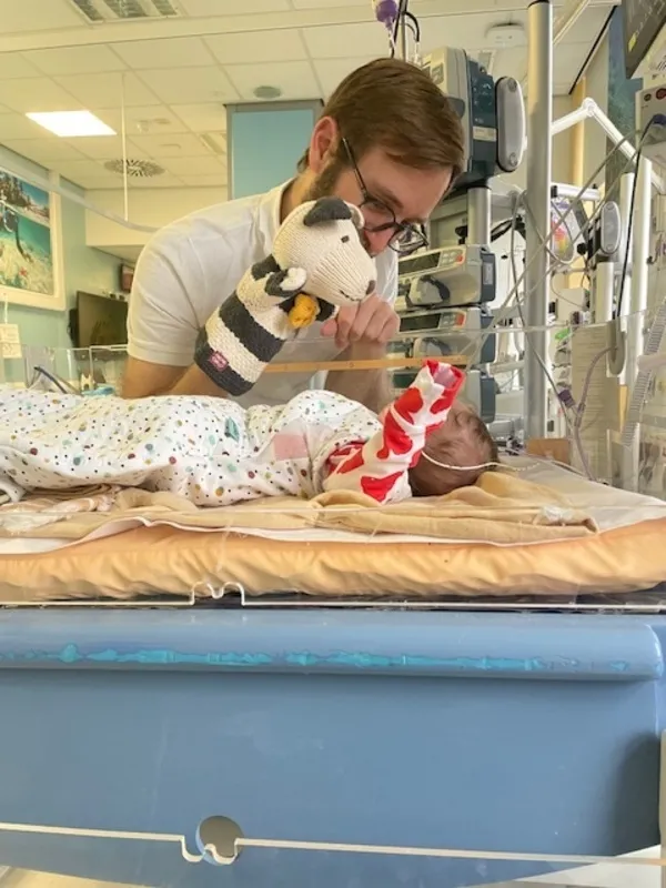 Charlie with Henry in the Paediatric Intensive Care Unit