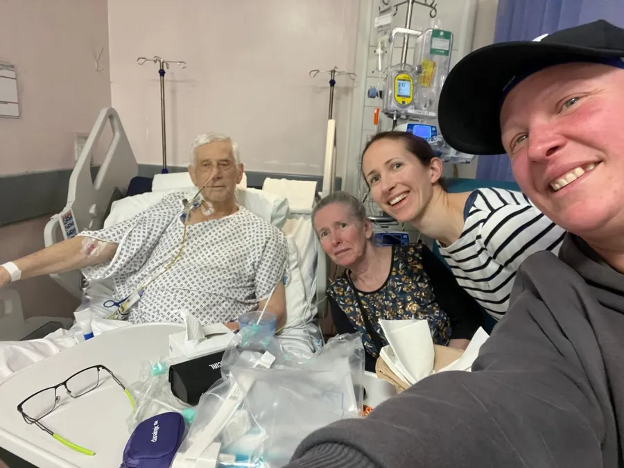 Tony in hospital with his family
