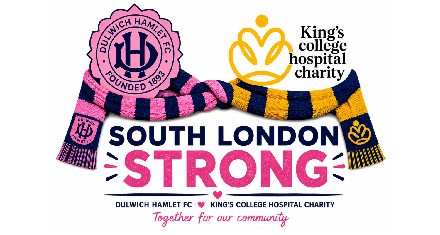 Partnership banner between Dulwich Hamlet FC and King's College Hospital Charity