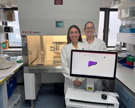 The liver research team with the bioprinter