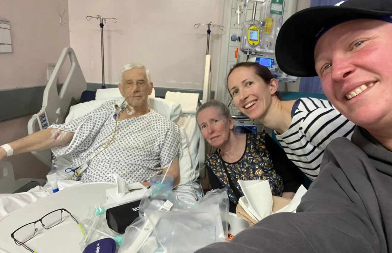 Tony in hospital with his family