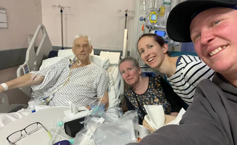 Tony in hospital with his family