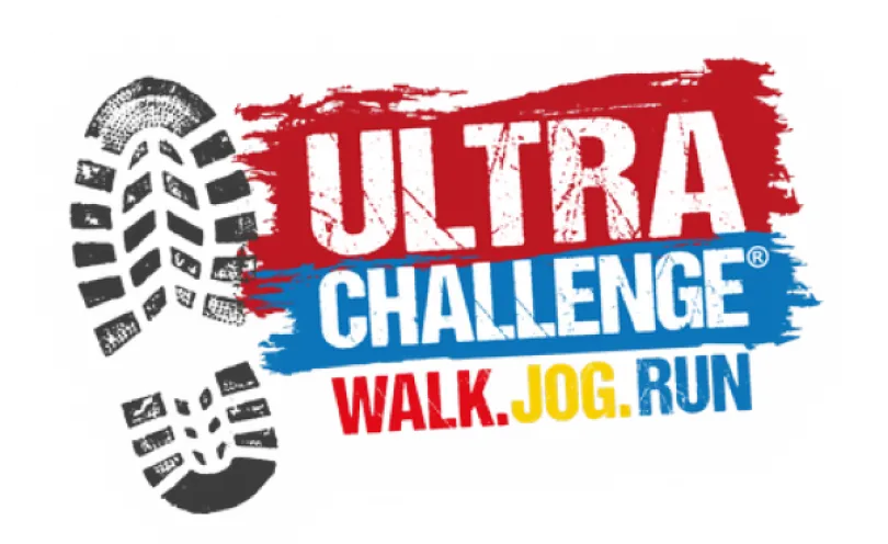 Ultra Challenge logo with footprint and the words Walk Jog Run