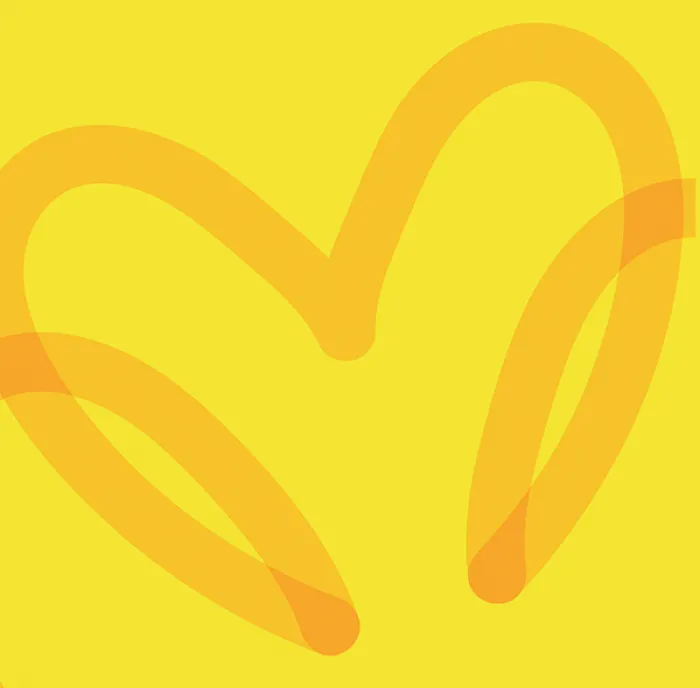 Branded heart on yellow background
