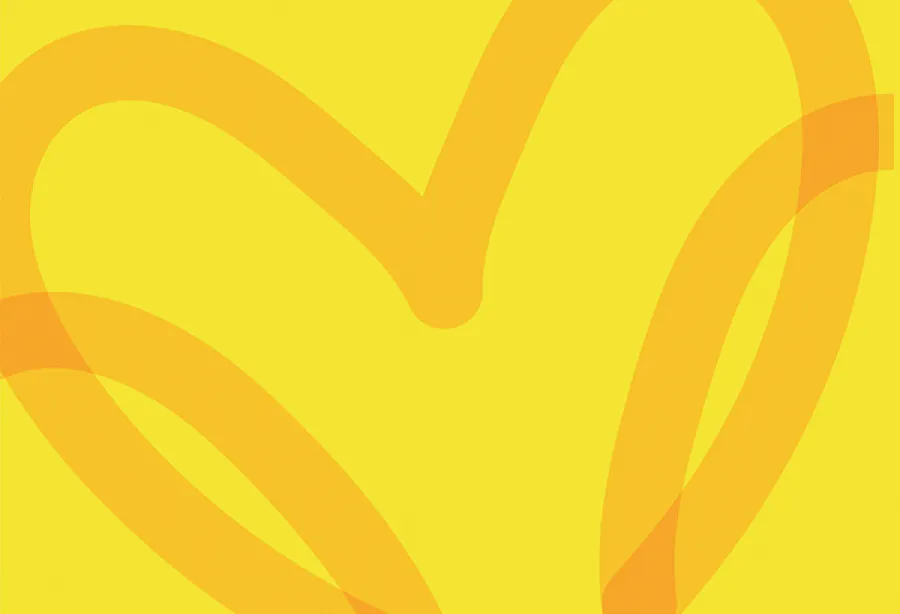 Branded heart on yellow background